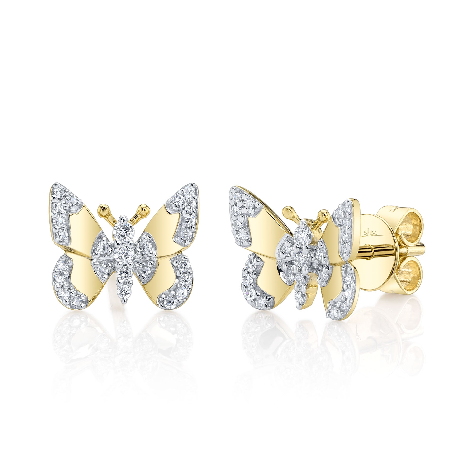 0.18CT 14K Y/G DIAMOND BUTTERFLY STUD EARRING