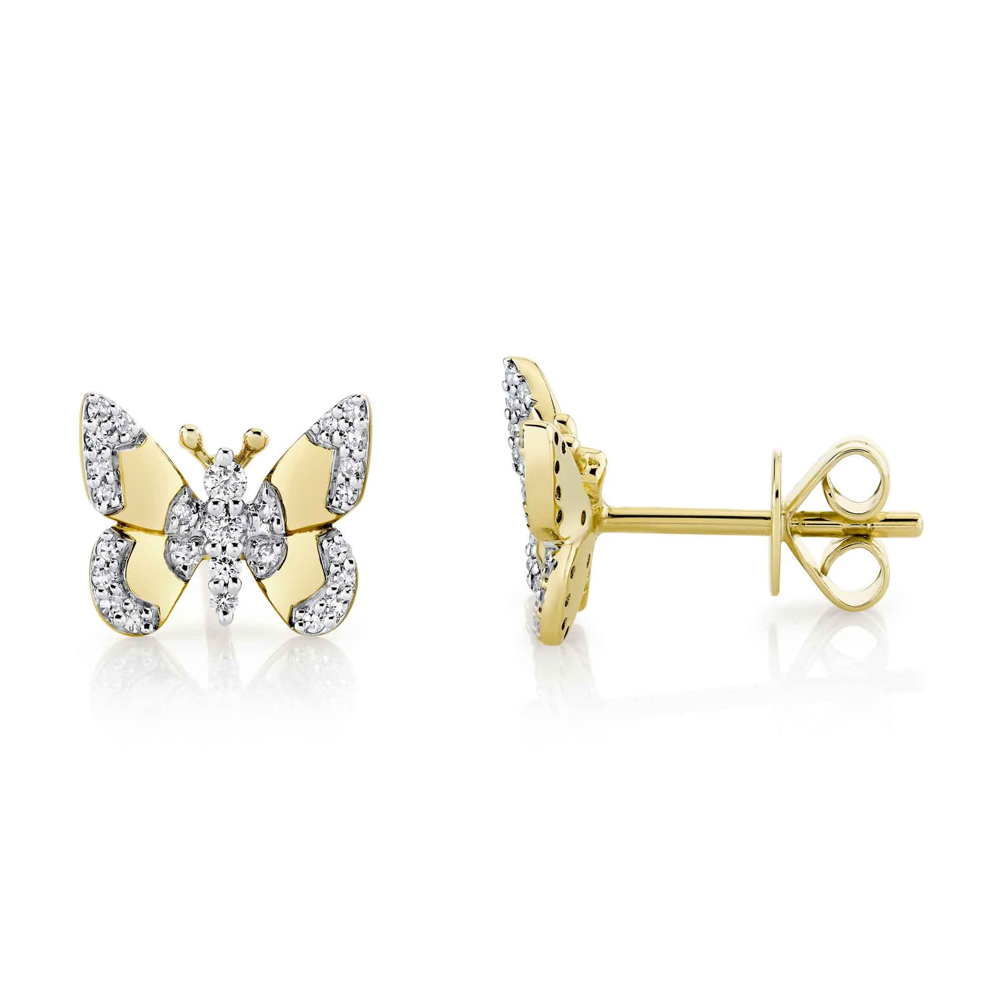 0.18CT 14K Y/G DIAMOND BUTTERFLY STUD EARRING