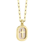 0.11CT DIAMOND & 0.95CT MOTHER OF PEARL 14K Y/G OVAL CROSS SPARKLE CHAIN NECKLACE