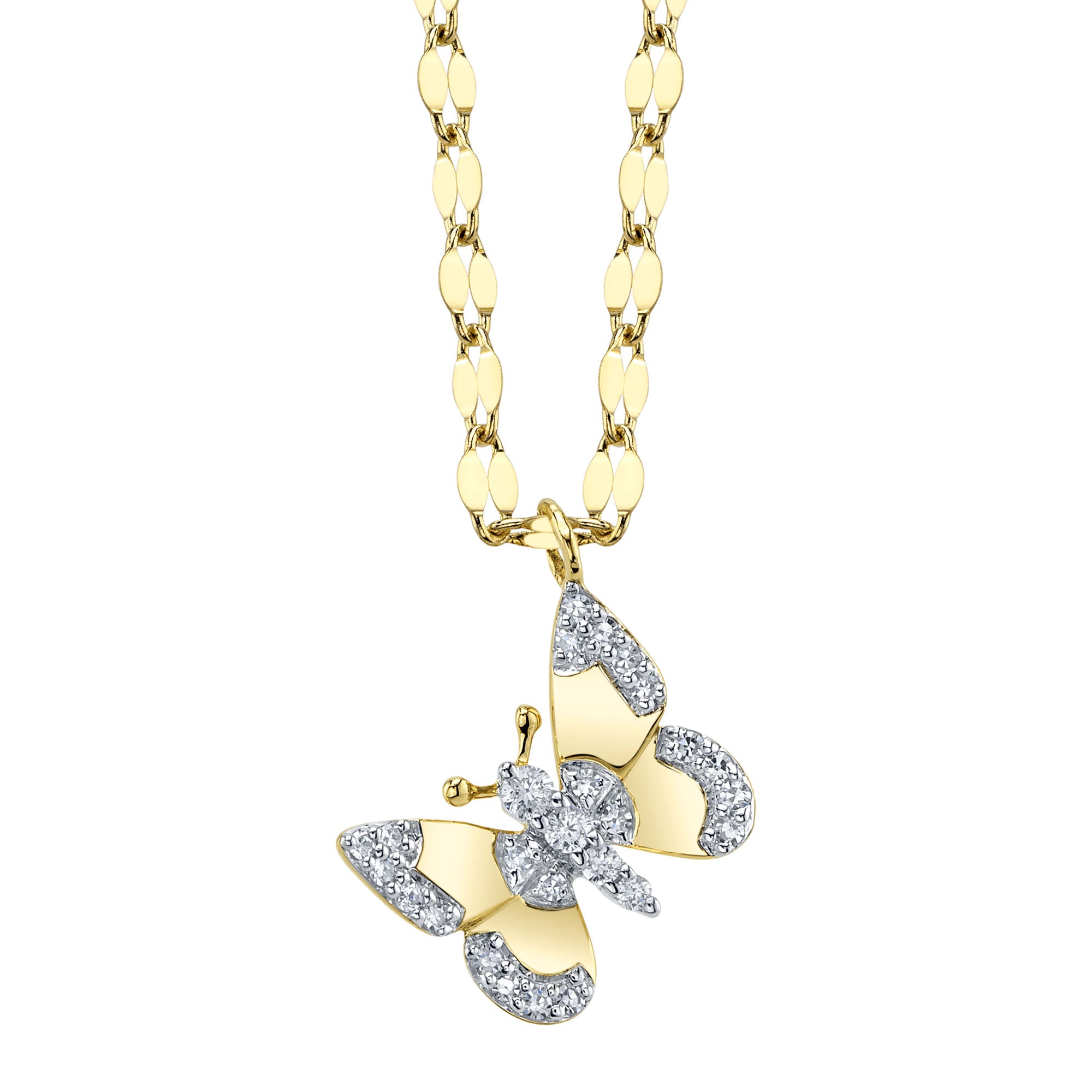 0.09CT 14K Y/G DIAMOND BUTTERFLY SPARKLE CHAIN NECKLACE