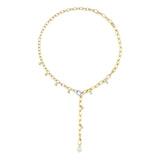 0.27CT 14K2T Y/W DIAMOND & CULTURED PEARL BEZEL PAPER CLIP LINK NECKLACE