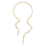 0.27CT 14K2T Y/W DIAMOND & CULTURED PEARL BEZEL PAPER CLIP LINK NECKLACE