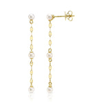 14K Y/G CULTURED PEARL SPARKLE CHAIN EARRING