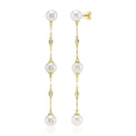 0.09CT 14K Y/G DIAMOND & CULTURED PEARL SPARKLE CHAIN EARRING