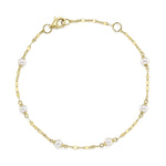 14K Y/G CULTURED PEARL SPARKLE CHAIN BRACELET