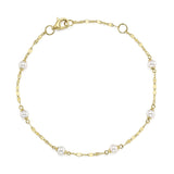 14K Y/G CULTURED PEARL SPARKLE CHAIN BRACELET