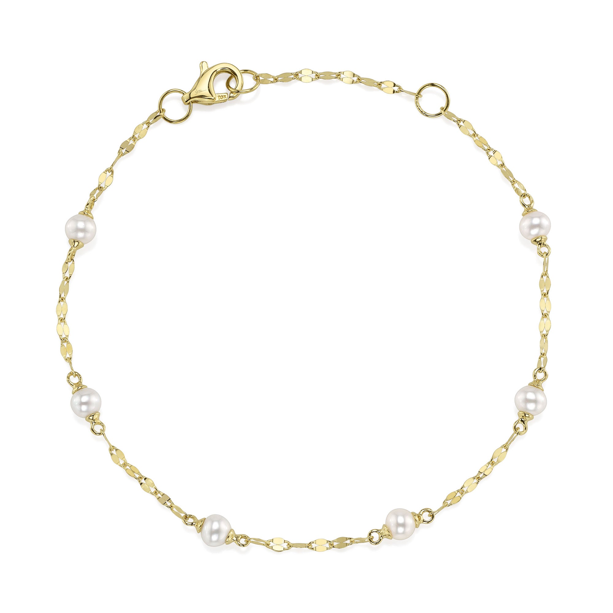 14K Y/G CULTURED PEARL SPARKLE CHAIN BRACELET