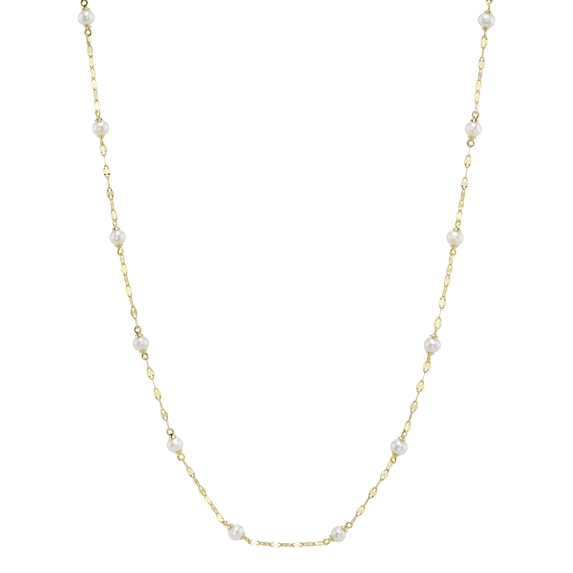 14K Y/G CULTURED PEARL SPARKLE CHAIN NECKLACE