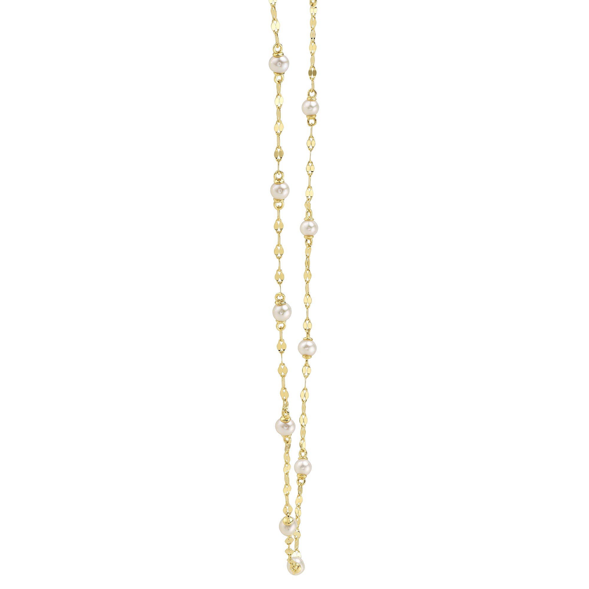 14K Y/G CULTURED PEARL SPARKLE CHAIN NECKLACE