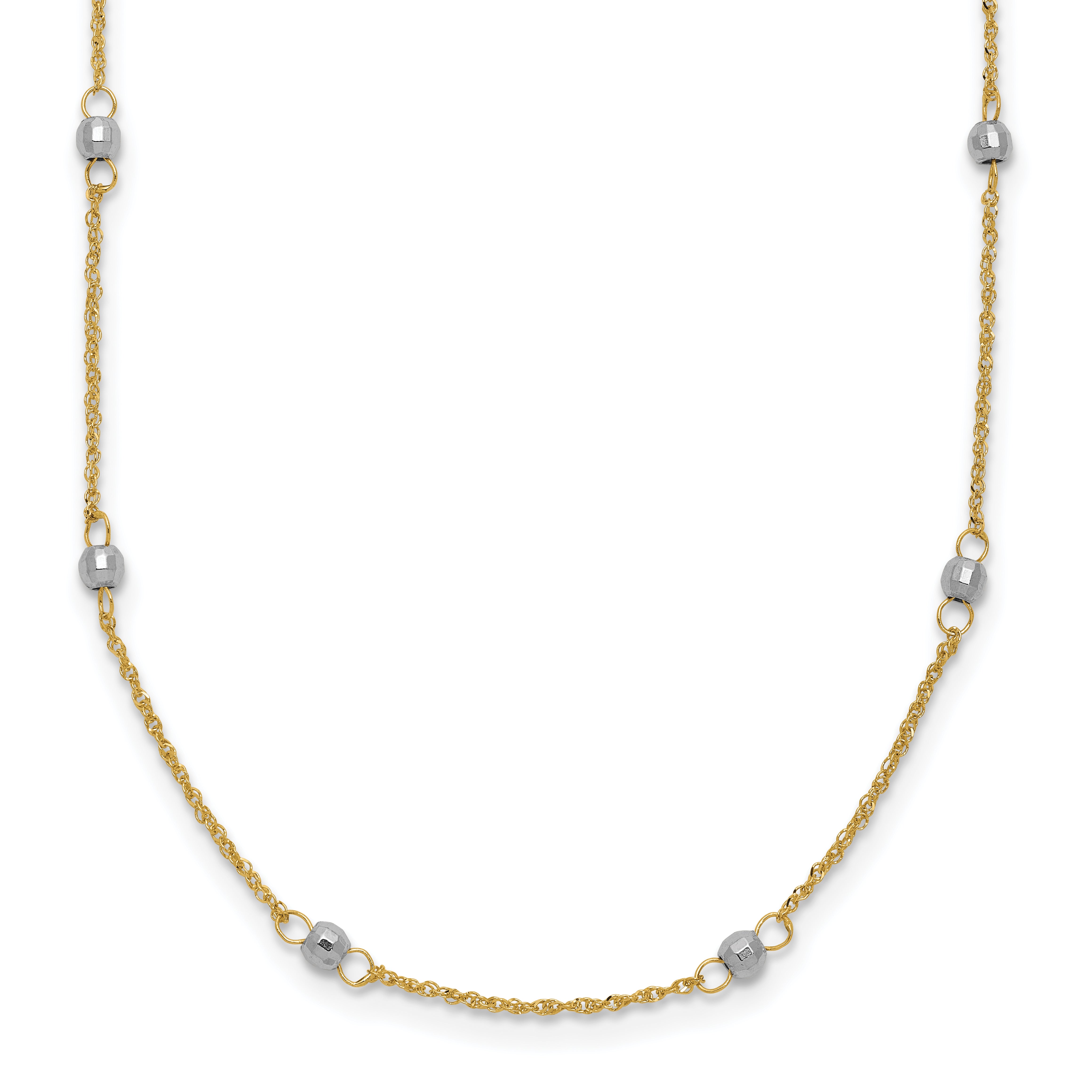 14K Two-tone Ropa Mirror Bead W/2in Ext Necklace