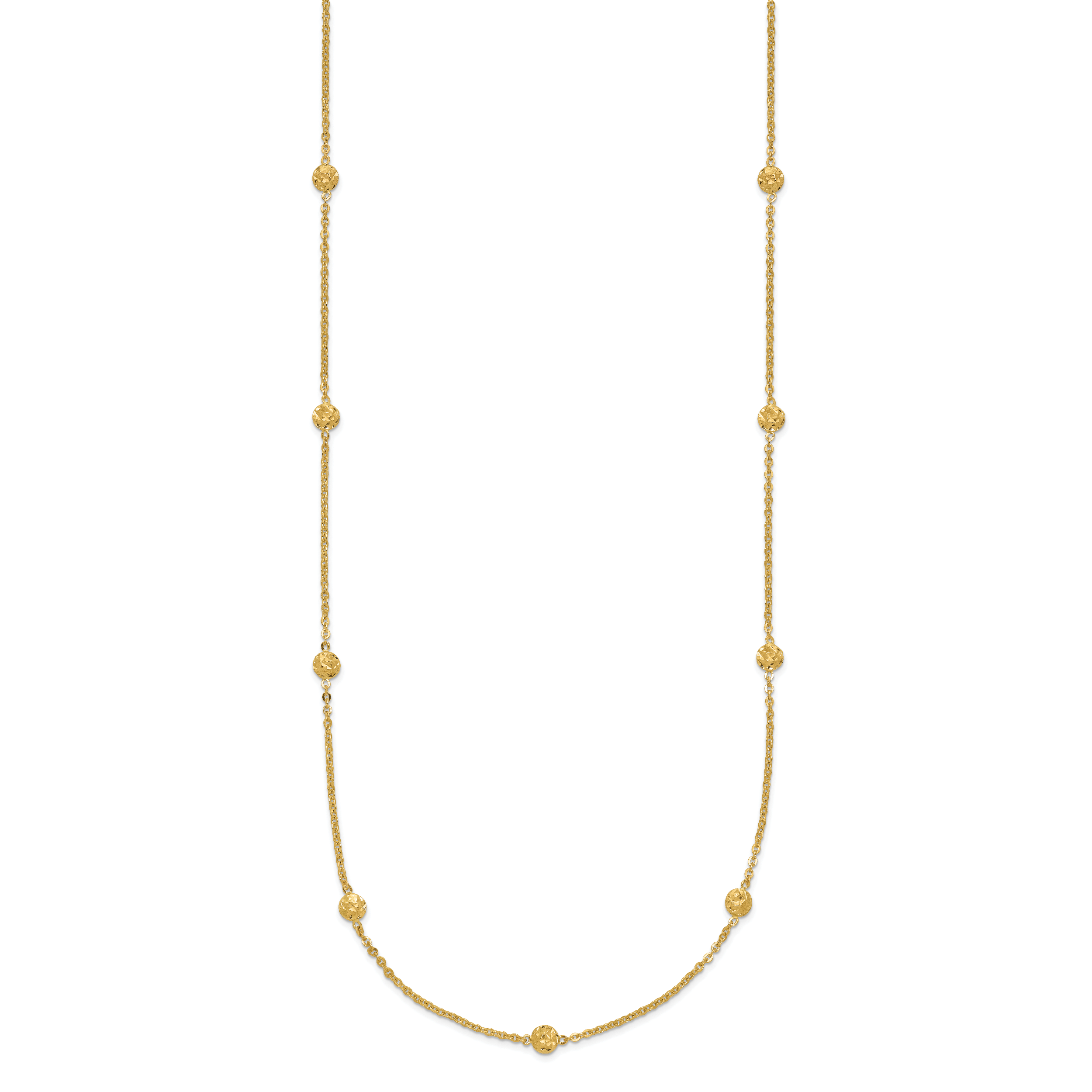14k Polished Diamond-cut Tiny Puffed Circles 15-Station Necklace
