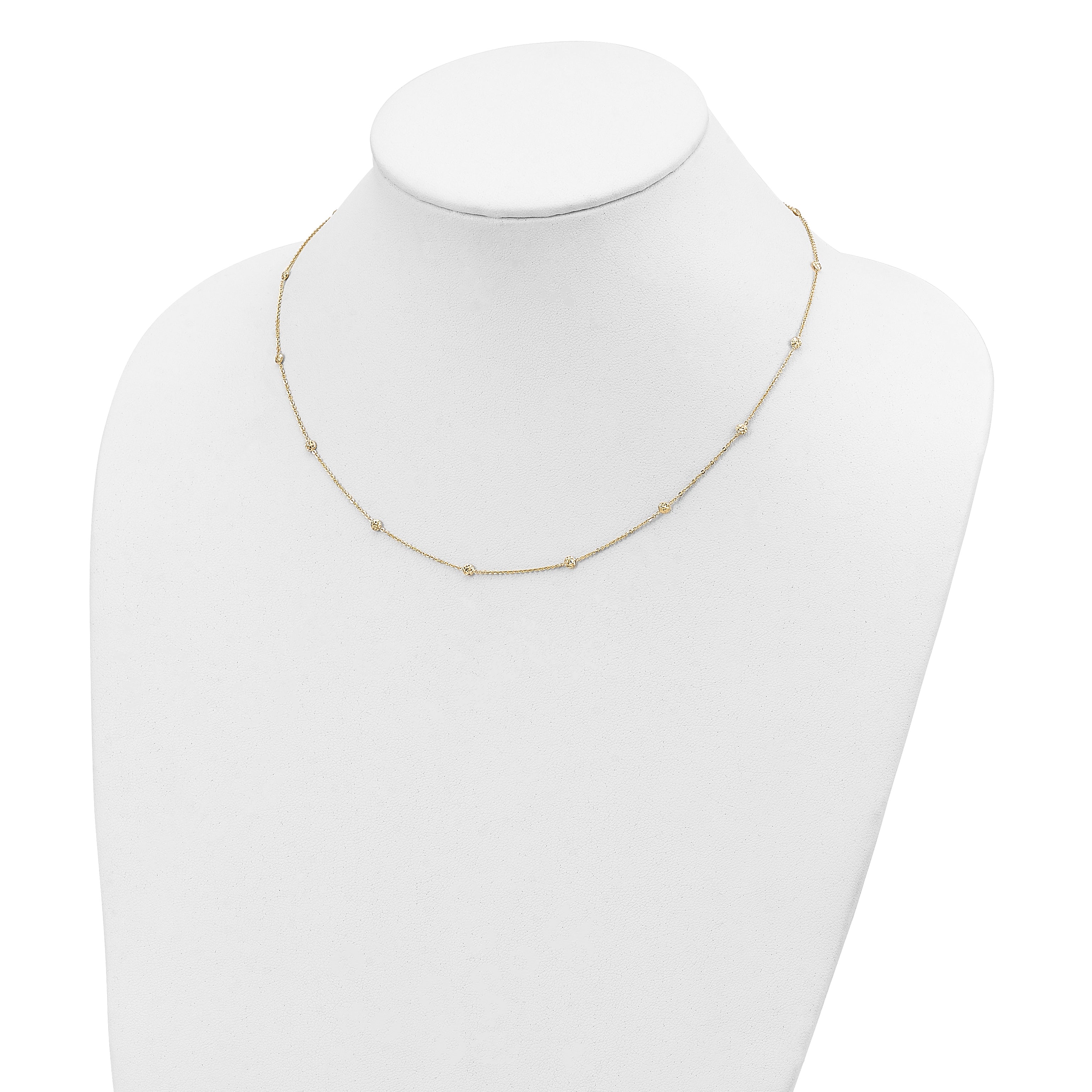 14k Polished Diamond-cut Tiny Puffed Circles 15-Station Necklace