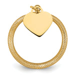 14K Gold Woven Mesh Stretch Polished Heart Charm Ring