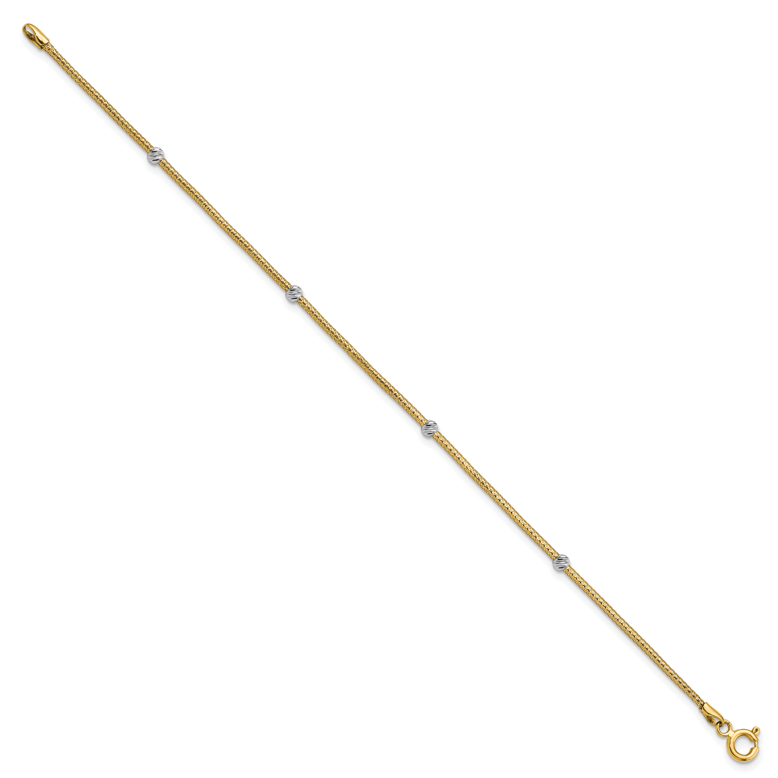 14K with Rhodium Woven Flexible D/C Beads Bracelet