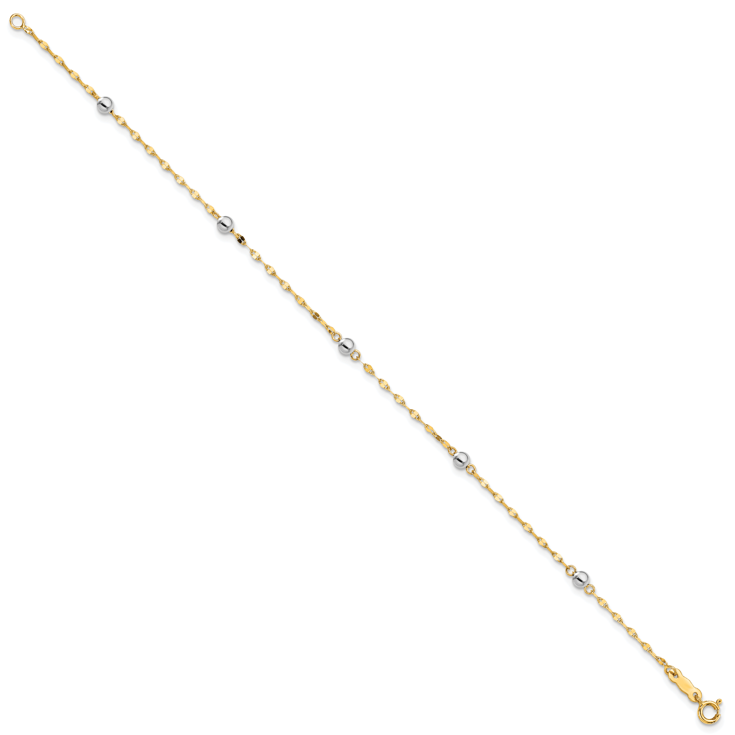 14K Two Tone Polished Bead Bracelet