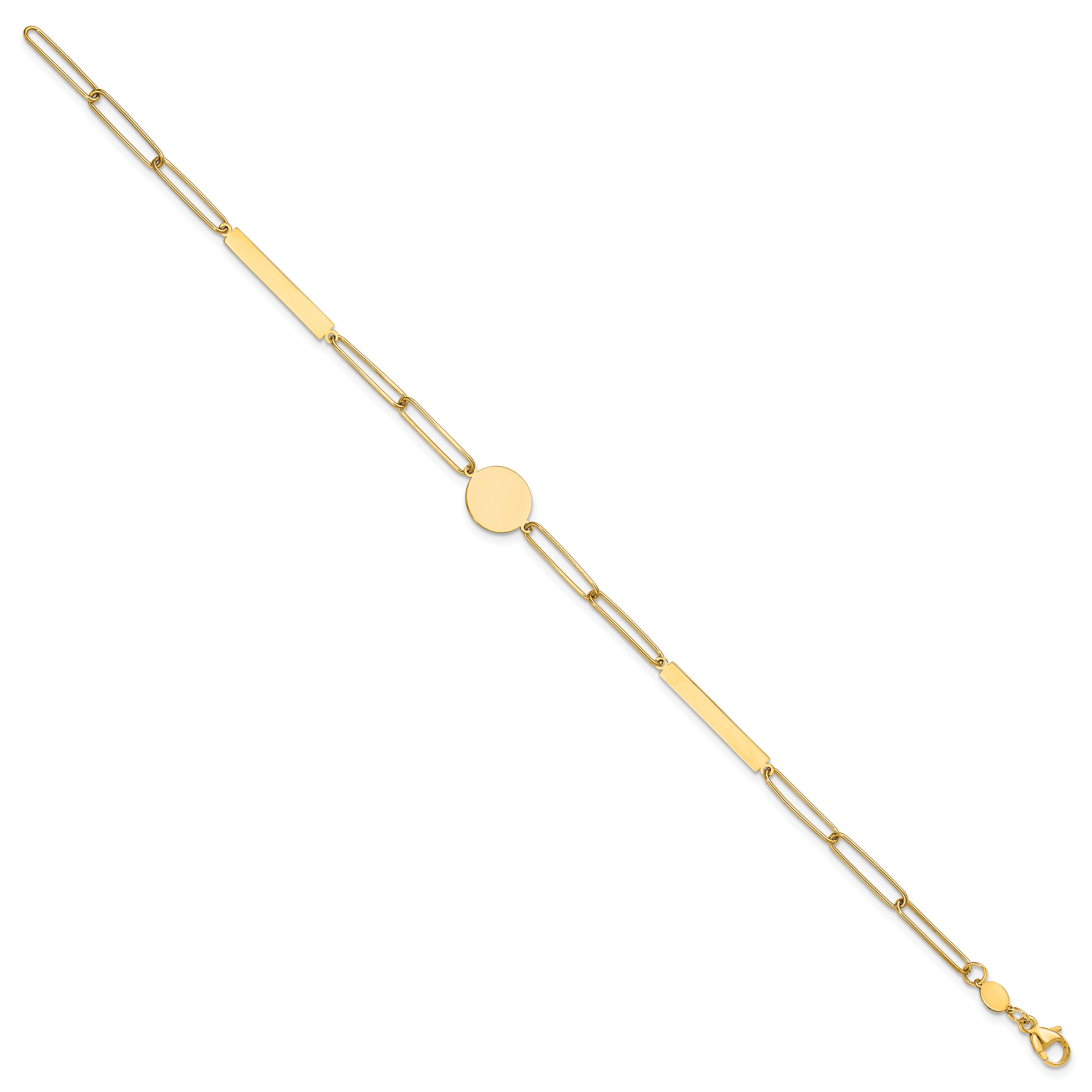 14K Polished Paperclip Link with Circle and Bar 8.25in Bracelet