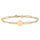 14K Polished Paperclip Link with Circle and Bar 8.25in Bracelet