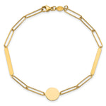 14K Polished Paperclip Link with Circle and Bar 8.25in Bracelet