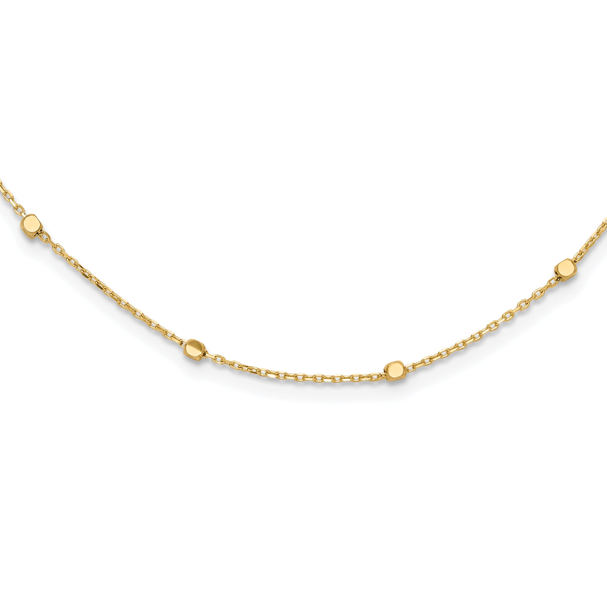 14K Polished Cube Stations w/ 2in ext. Necklace