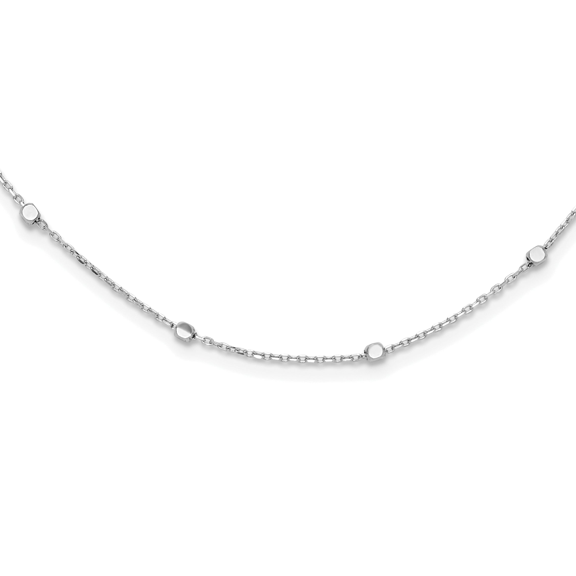 14K White Gold Polished Cube Stations w/ 2in ext. Necklace