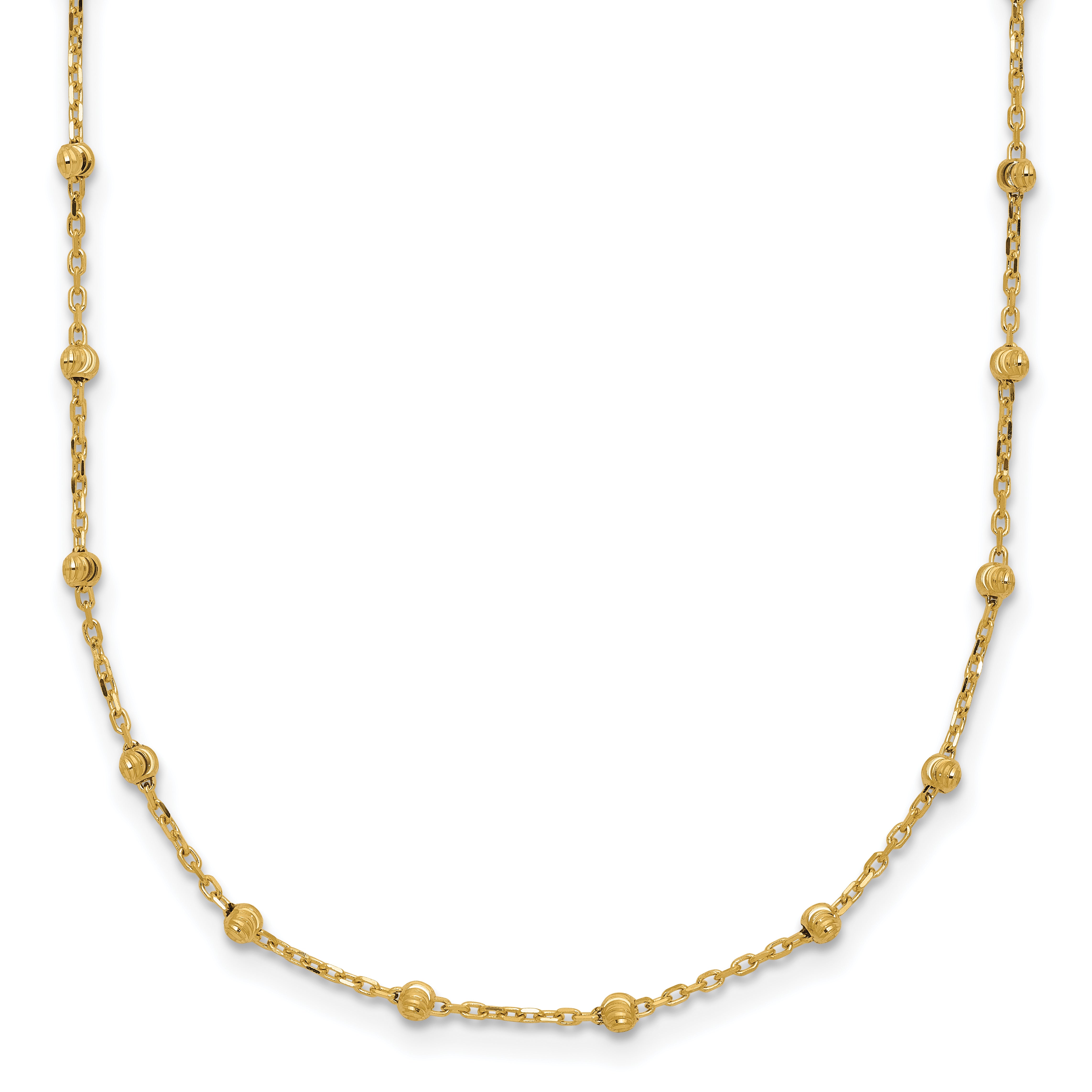14K Polished and Diamond-cut Beaded Necklace