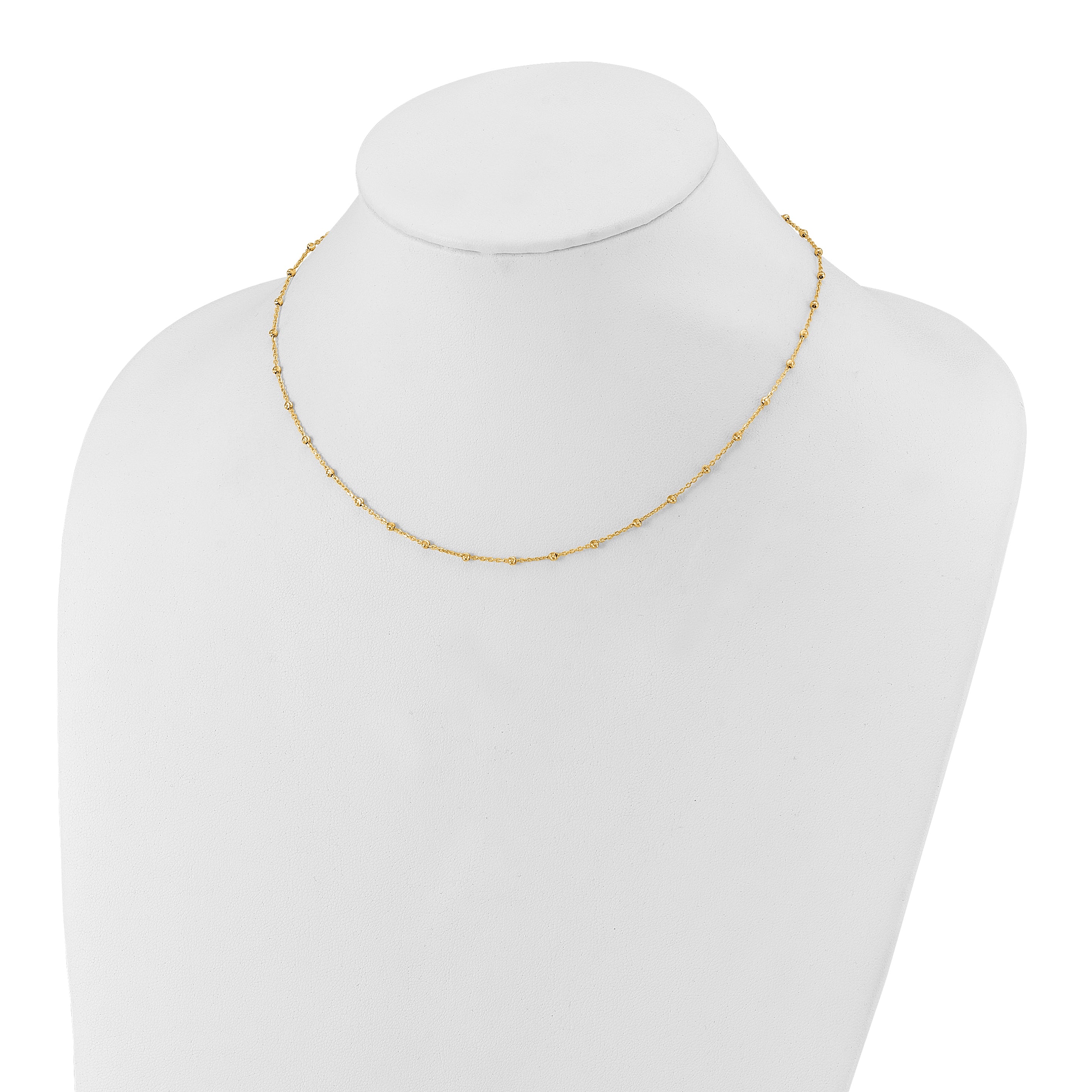 14K Polished and Diamond-cut Beaded Necklace