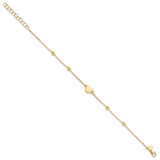 14K Polished and Diamond-cut Heart and Beads Plus 1in ext. Bracelet