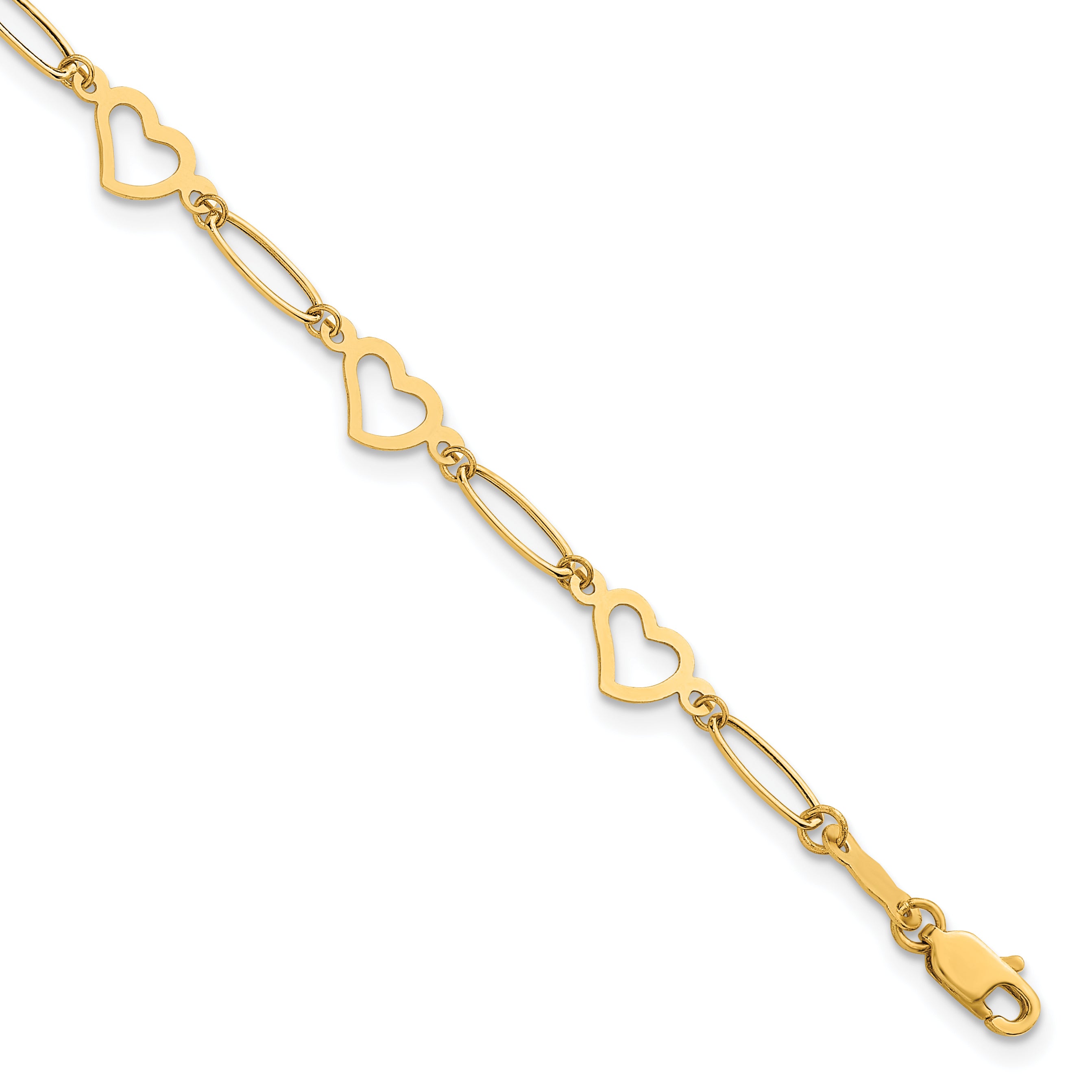 14k Polished Oval Link and Hearts 7.5in Bracelet
