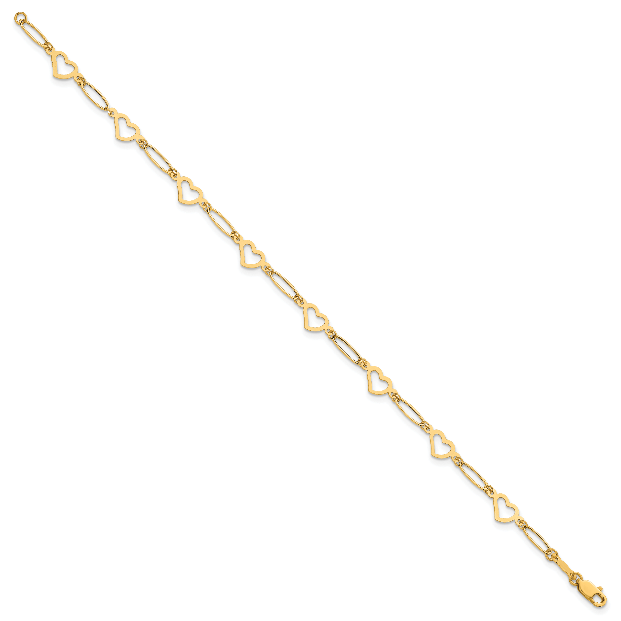 14k Polished Oval Link and Hearts 7.5in Bracelet