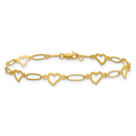14k Polished Oval Link and Hearts 7.5in Bracelet
