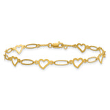 14k Polished Oval Link and Hearts 7.5in Bracelet
