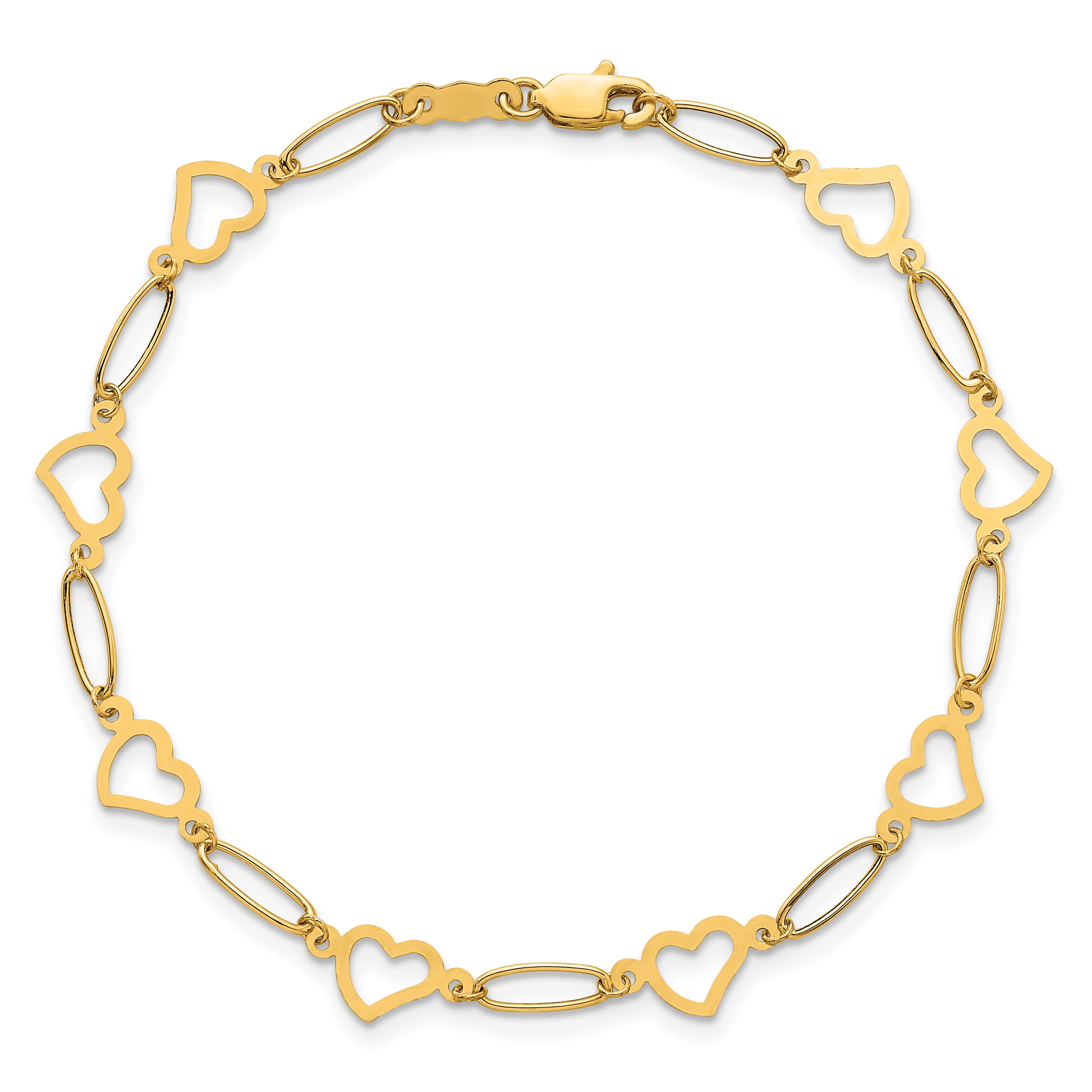 14k Polished Oval Link and Hearts 7.5in Bracelet