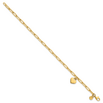 14k Polished Dangle Heart 7.25in Paperclip Bracelet