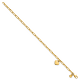 14k Polished Dangle Heart 7.25in Paperclip Bracelet
