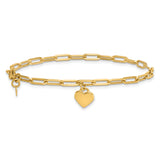 14k Polished Dangle Heart 7.25in Paperclip Bracelet