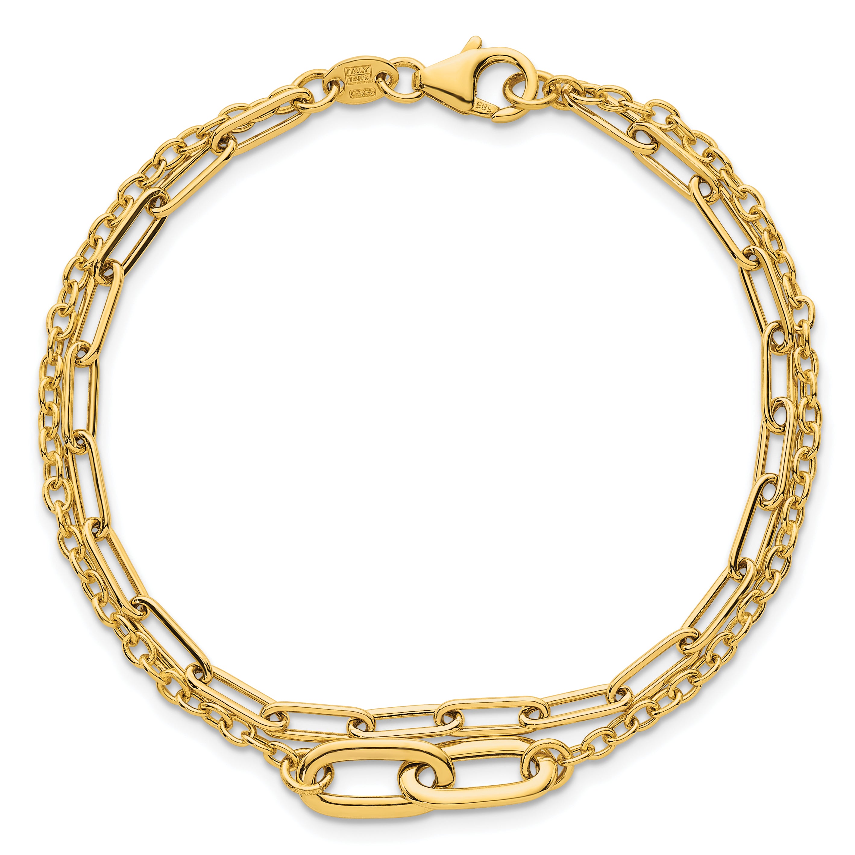 14k Polished Paperclip Double Strand 7.5in Bracelet