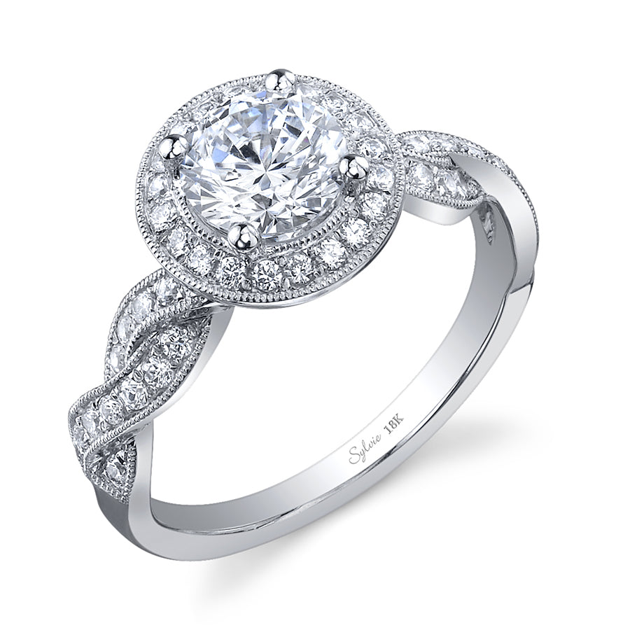 Emilie - Spiral Engagement Ring with Halo Two Tone