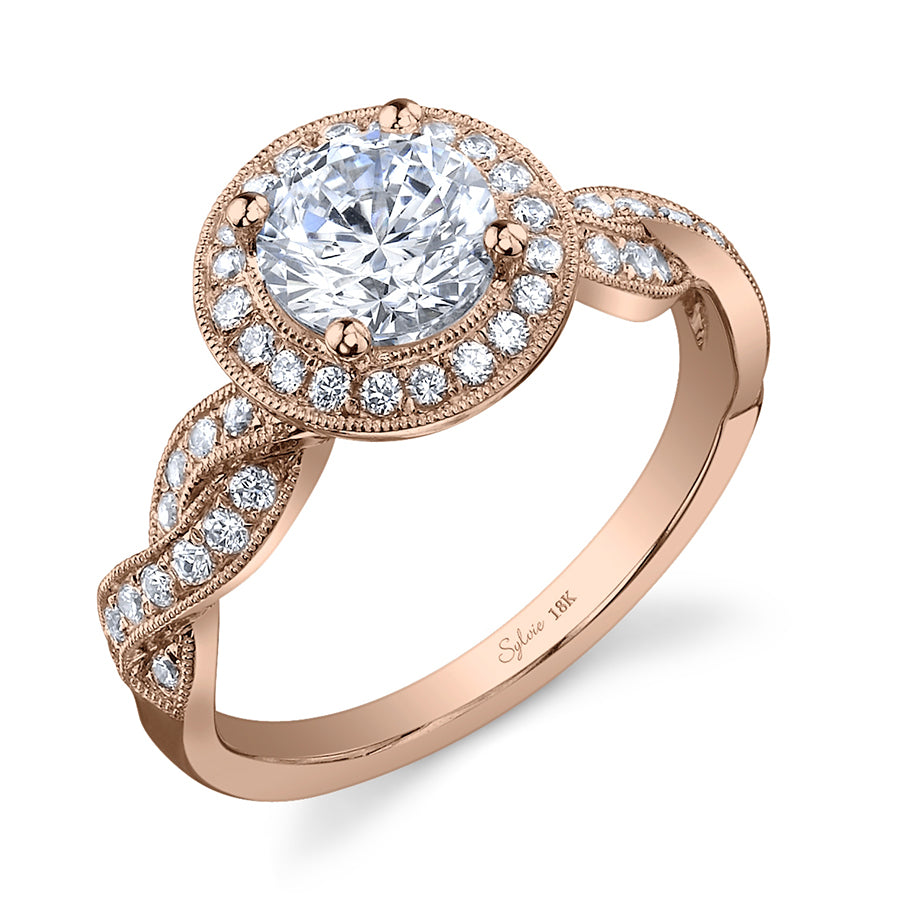 Emilie - Spiral Engagement Ring with Halo