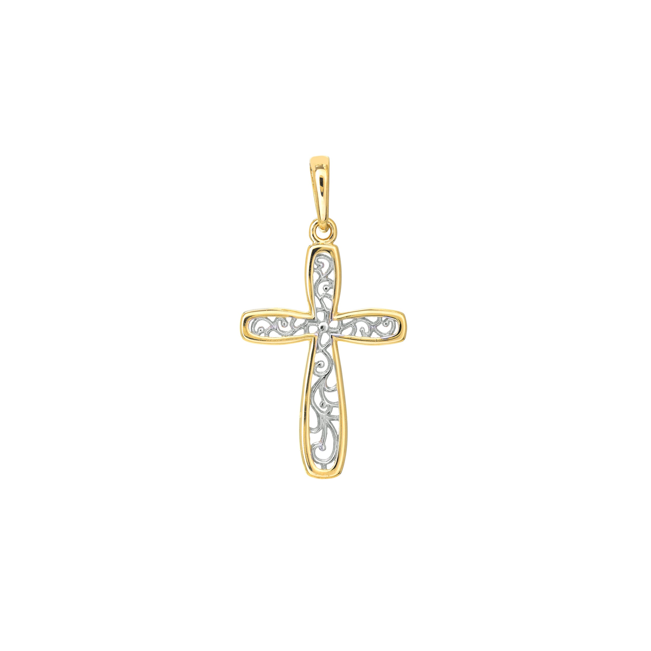 Two-tone Framed Vine Cross Pendant