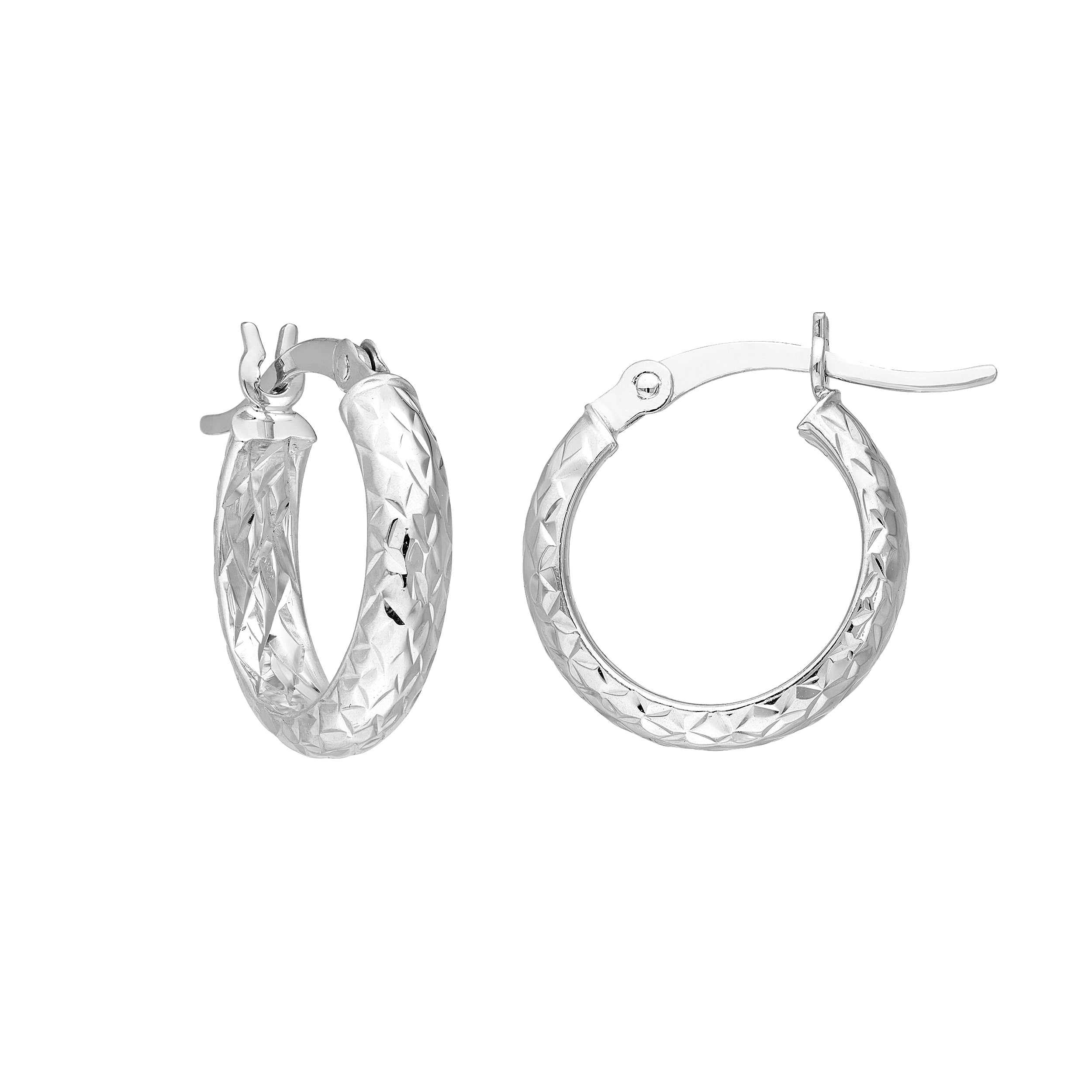 3mm x 15mm Diamond-Cut Hoop Earrings