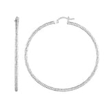 Sterling Silver 2mm x 40mm Diamond-Cut Hoop Earrings