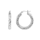 Sterling Silver Diamond-Cut and Textured Hoop Earrings