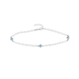 Sterling Silver Blue CZ Stations on Chain Adjustable Anklet