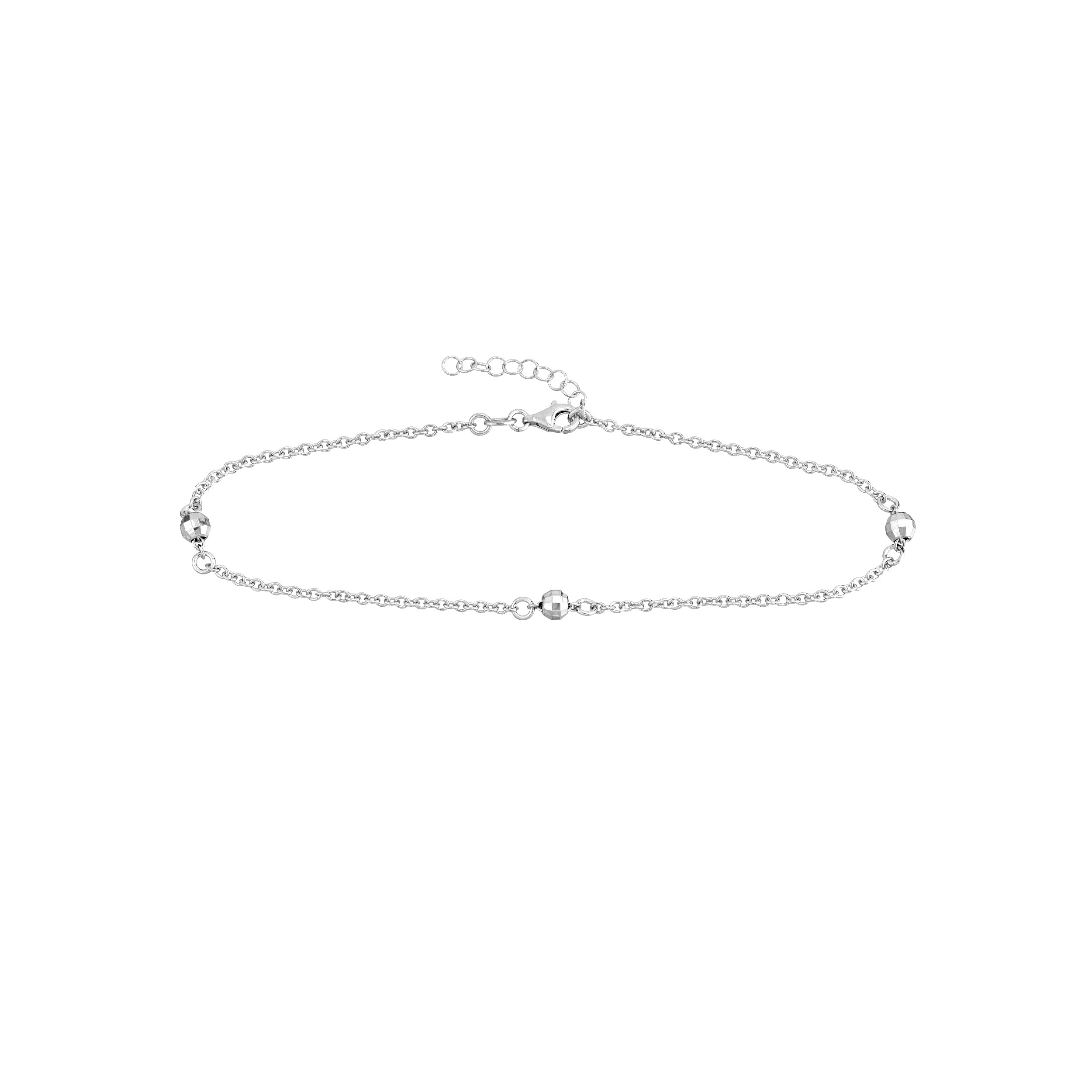Sterling Silver Diamond-Cut Beads on Chain Adjustable Anklet
