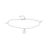 Sterling Silver Peace Sign and Pearl Anklet