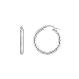 Sterling Silver 3mm x 25mm Diamond-Cut Hoop Earrings
