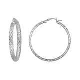 Sterling Silver 4mm x 40mm Diamond-Cut Hoop Earrings