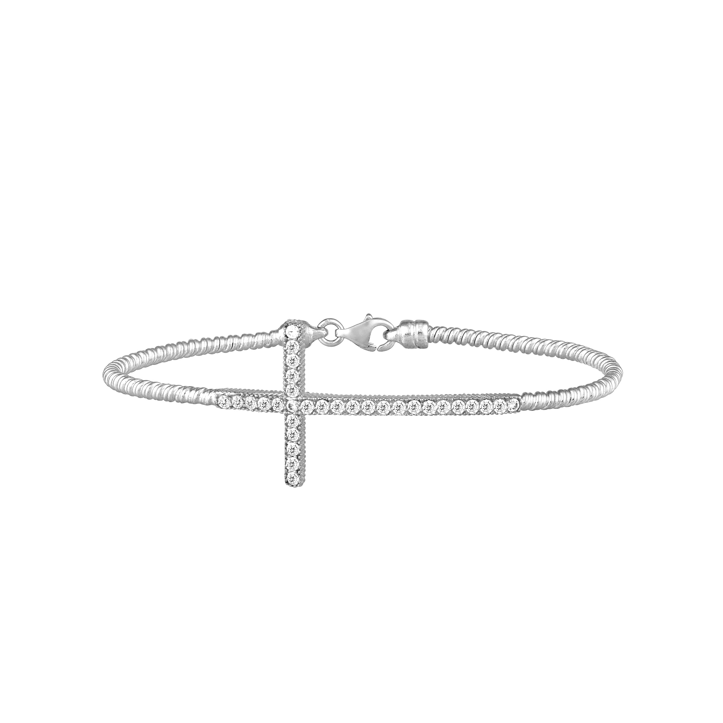 Sterling Silver Sideways CZ Cross Bracelet