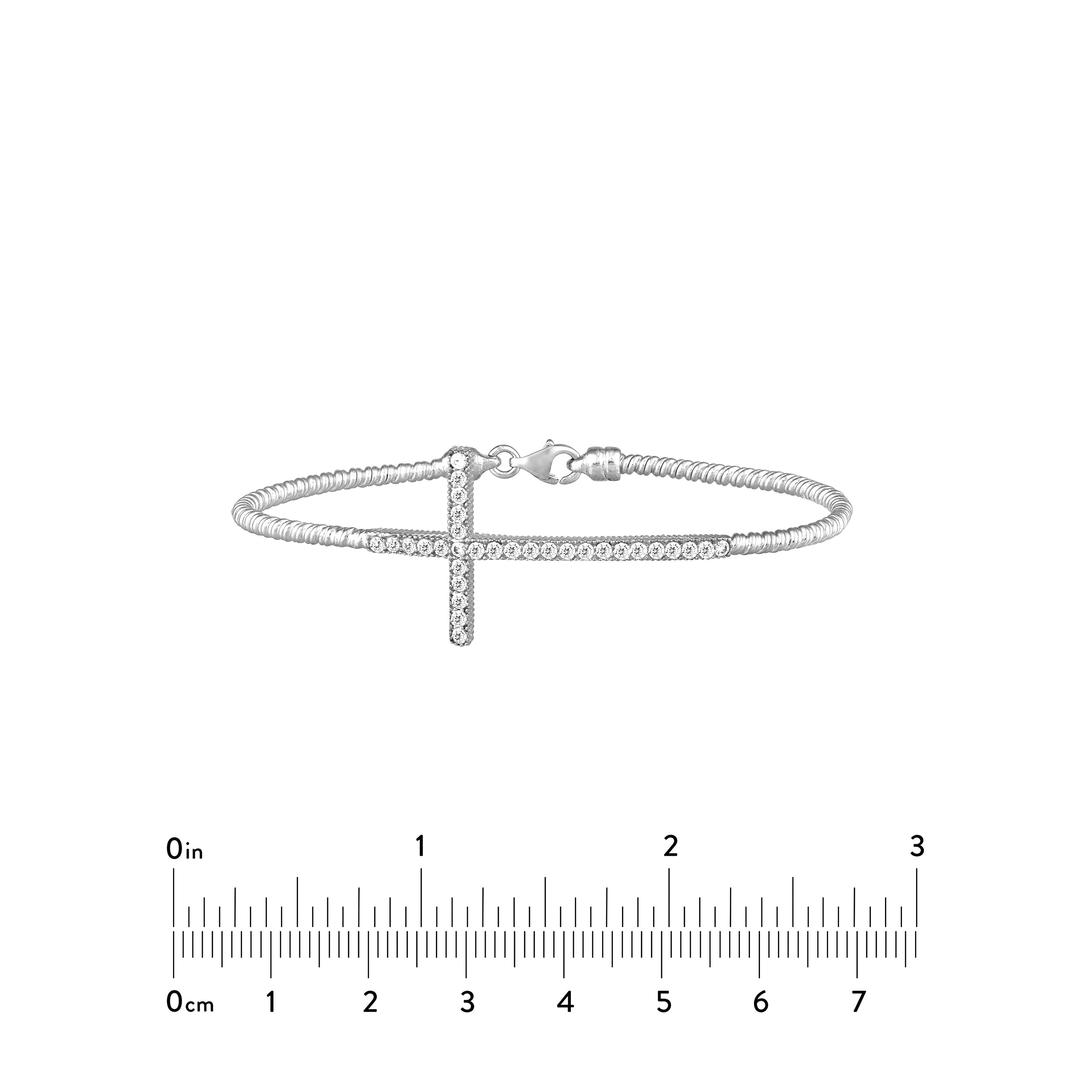 Sterling Silver Sideways CZ Cross Bracelet