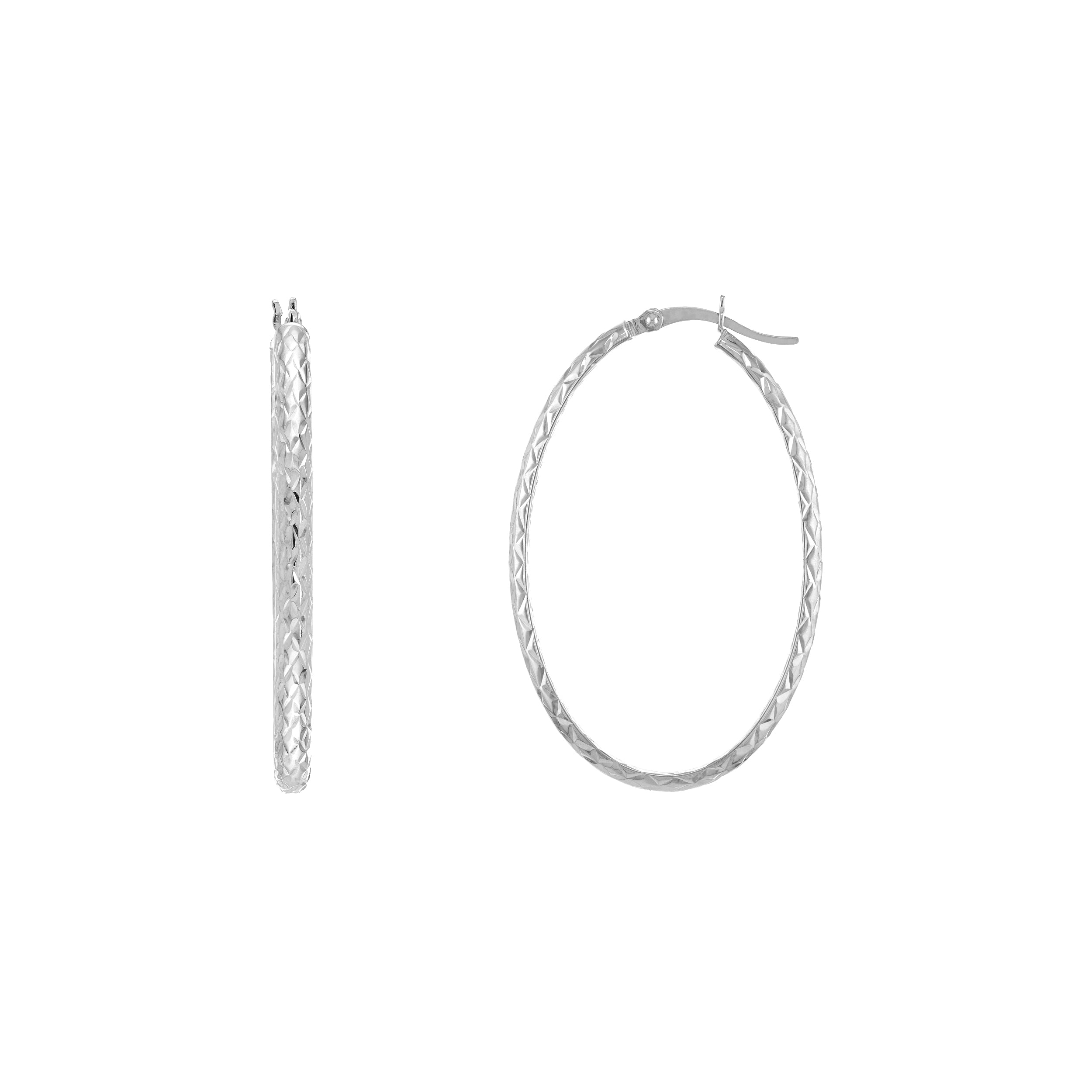 3mm x 42mm Diamond-Cut Oval Hoop Earrings